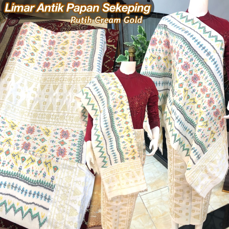 Songket Limar Antik Papan Sekeping Putih Cream /songket tenun asli palembang /ilham songket palemban