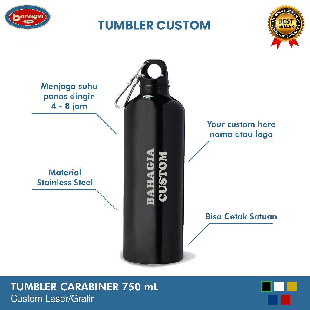 Custom Tumbler Sport/Sepeda Event/Souvenir Run Bottle Carabiner 750ml Laser Grafir Nama Logo