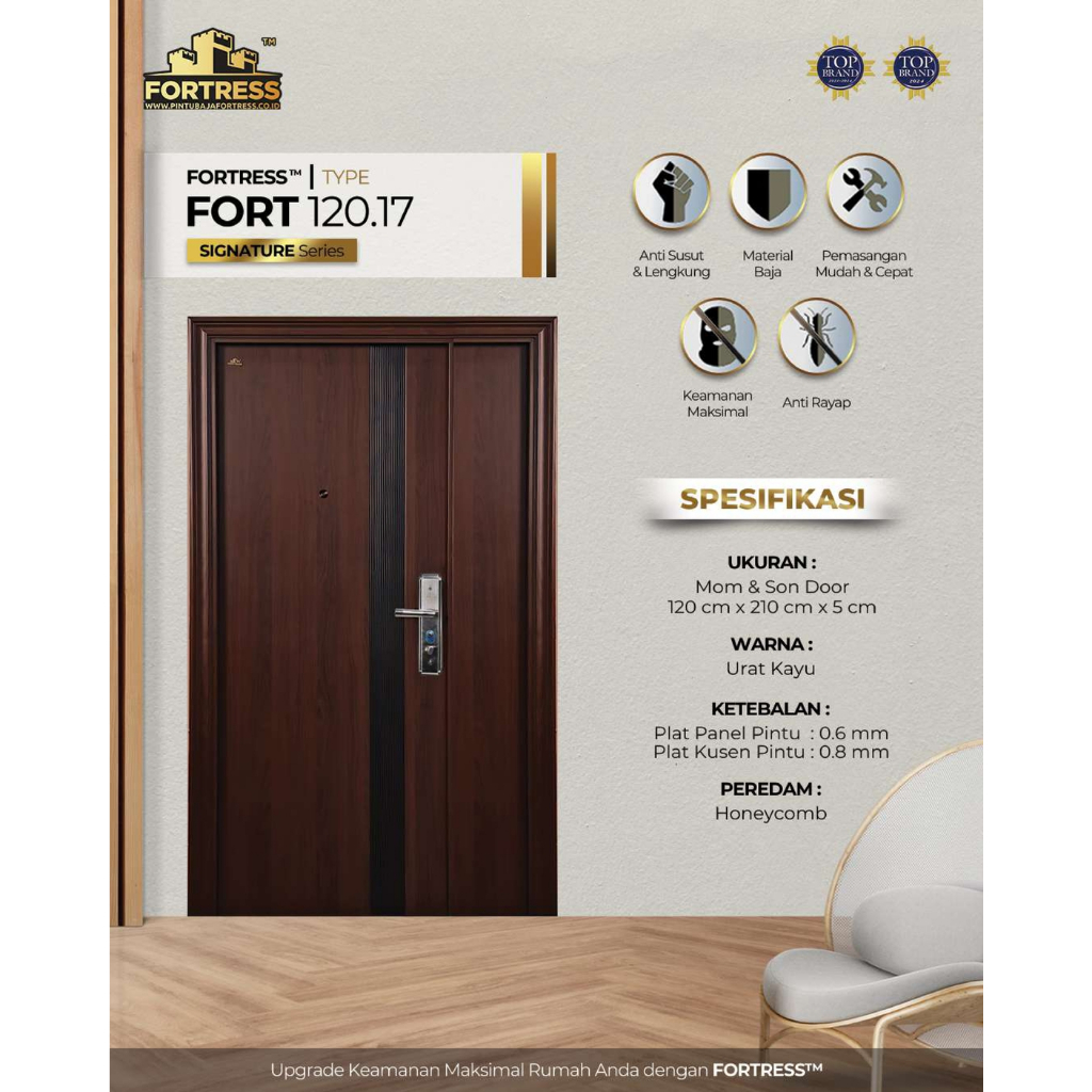 FORTRESS Pintu Baja FORT Mom&Son 120.17/ Pintu Rumah 120x210 (Fullset)
