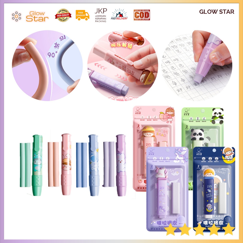 

Set Penghapus isi ulang, penghapus alat tulis pensil model panjang hapusan coretan pensil bentuk lipstick Tekan Tarikan Isi Ulang Portabel Bahan Karet Pelajar Gambar Pink Blue Green Purple refill