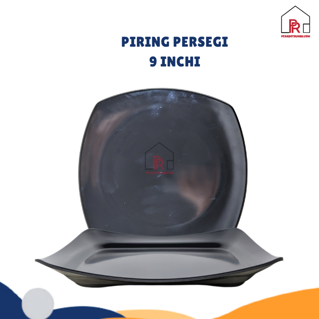 Piring Persegi Hitam 9 Inch  / Piring Melamin Kotak Hitam / Piring Polos Tebal