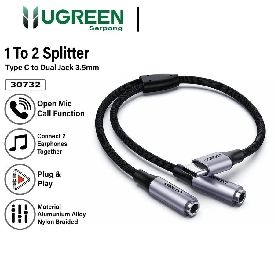 UGREEN Splitter Kable Audio Type C Male To Dual Jack 3.5mm 25cm - 30732