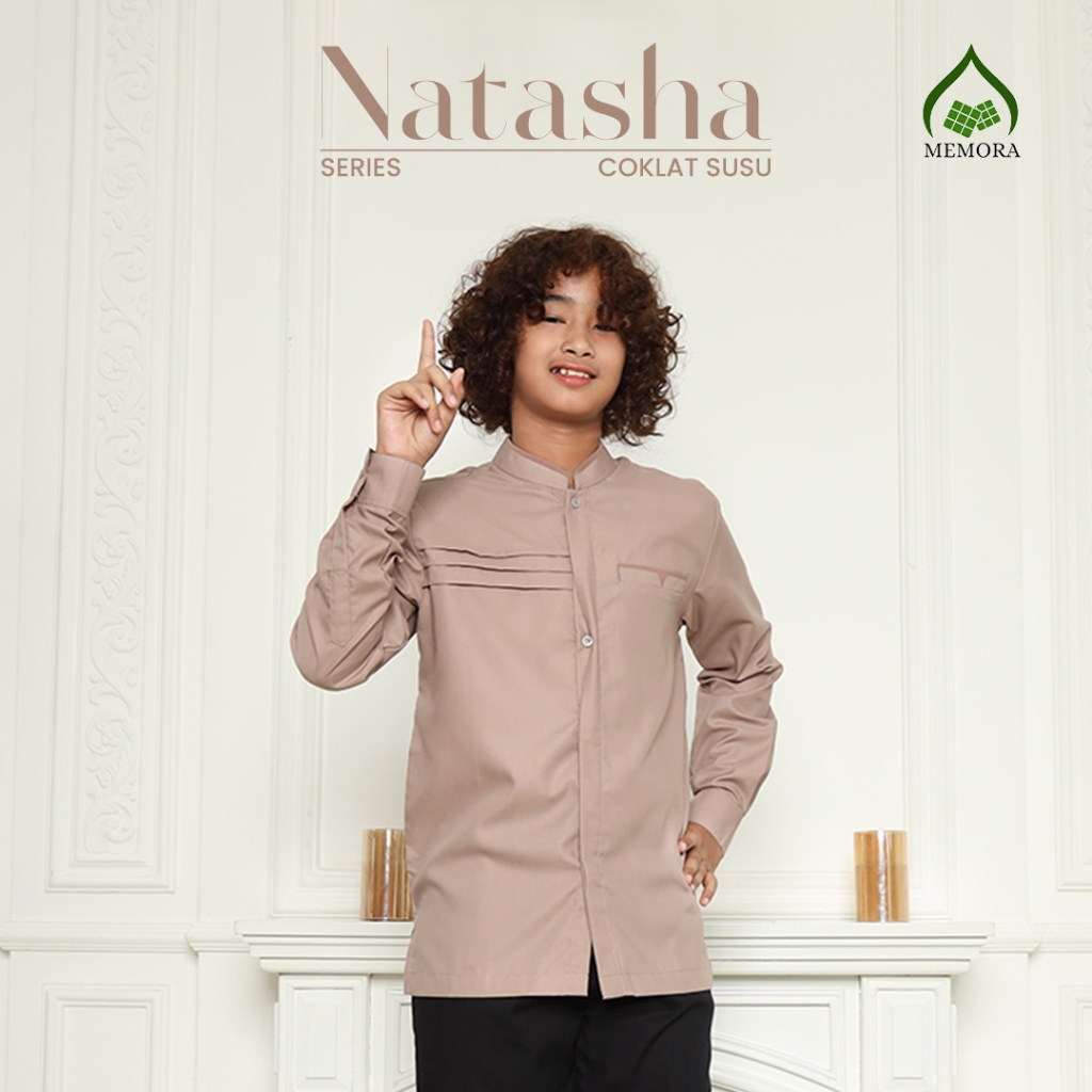 Baju Koko Anak Laki Laki Series NATASHA COKLAT SUSU By MEMORA - Baju Koko Pria Lengan Pendek Amanah 