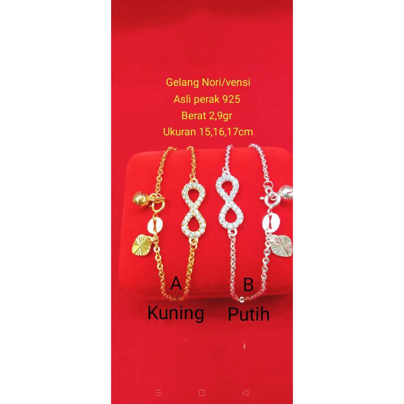gelang tangan Nori/vensi, asli perak 925