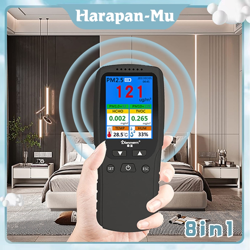 Air Quality Index Monitor LCD Screen Display 8 In 1 Alat Tester Kualitas Udara Environment Detector