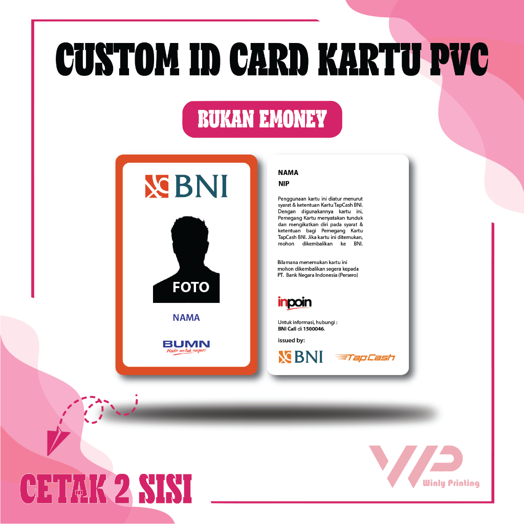 

CUSTOM KARTU PVC DESIGN ID CARD BANK BNI ORANGE BUMN TERBARU BAHAN PVC - 2 SISI