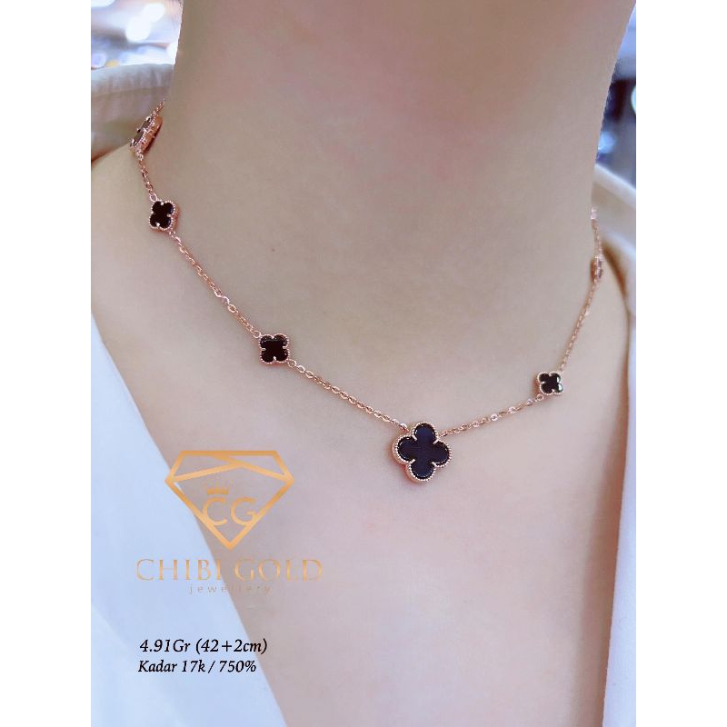 CHIBI - Kalung Vancleef bunga hitam emas 750 kadar 17k
