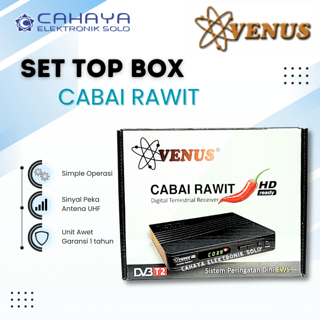 Set Top Box DVBT2 VENUS CABAI RAWIT Digital STB Receiver Antena UHF TV Cabe T2