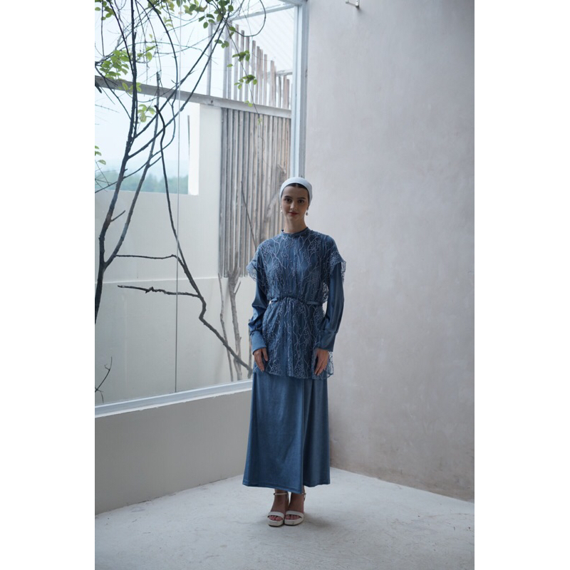 Dress Gamis Baju Wanita Blue Baju Kondangan Set Ruby Lace Nuppu