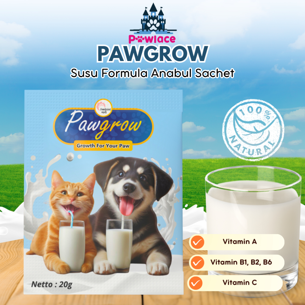 PAWGROW Susu Formula Untuk Anjing Kucing 20g - Goat Milk Powder - Susu Bubuk Murni Anjing Kucing - S