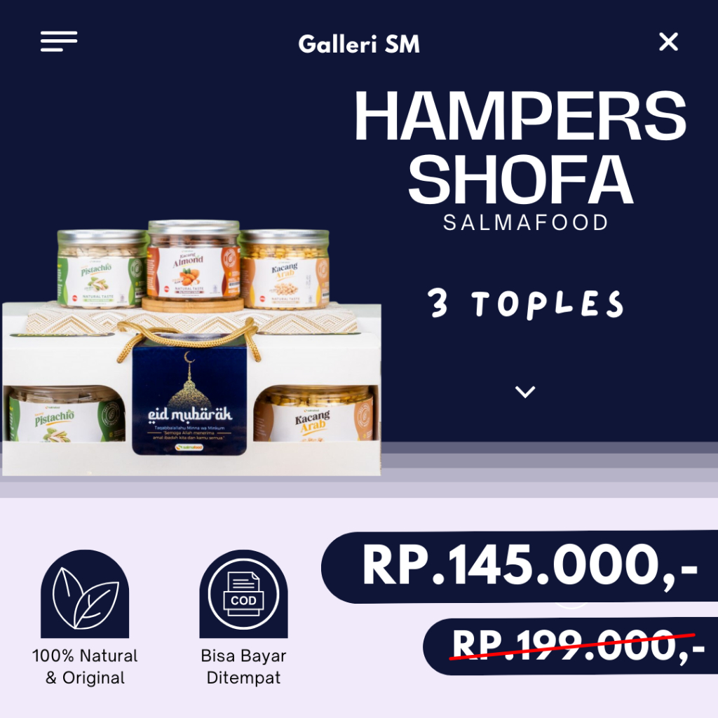 

Hampers Shofa Toples 250 gr 175 gr Kacang Arab Kacang Almond Kacang Pistachio Paket Lebaran