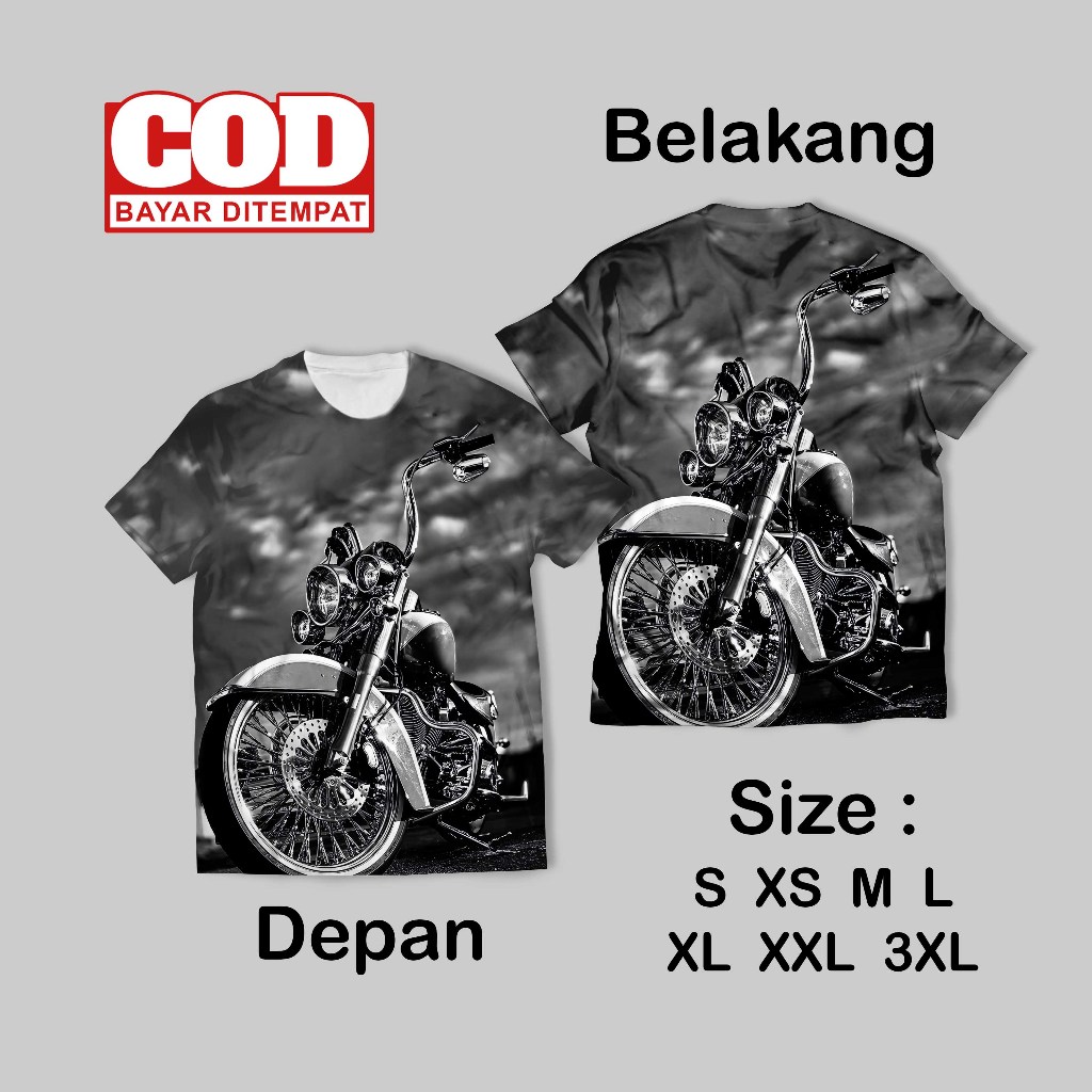 Kaos Fullprint Motor aesthetic Keren | Kaos AOP vintage motorcyle Terbaru Depan Belakang