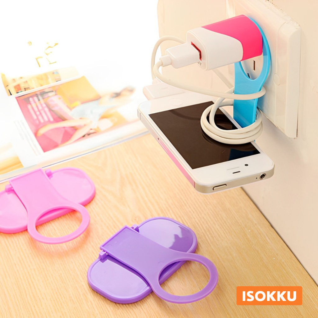 ISOKKU Tempat Charger Tempel Dinding Stop Kontak Smartphone Wall Adapter Charger Stand - MultiColor