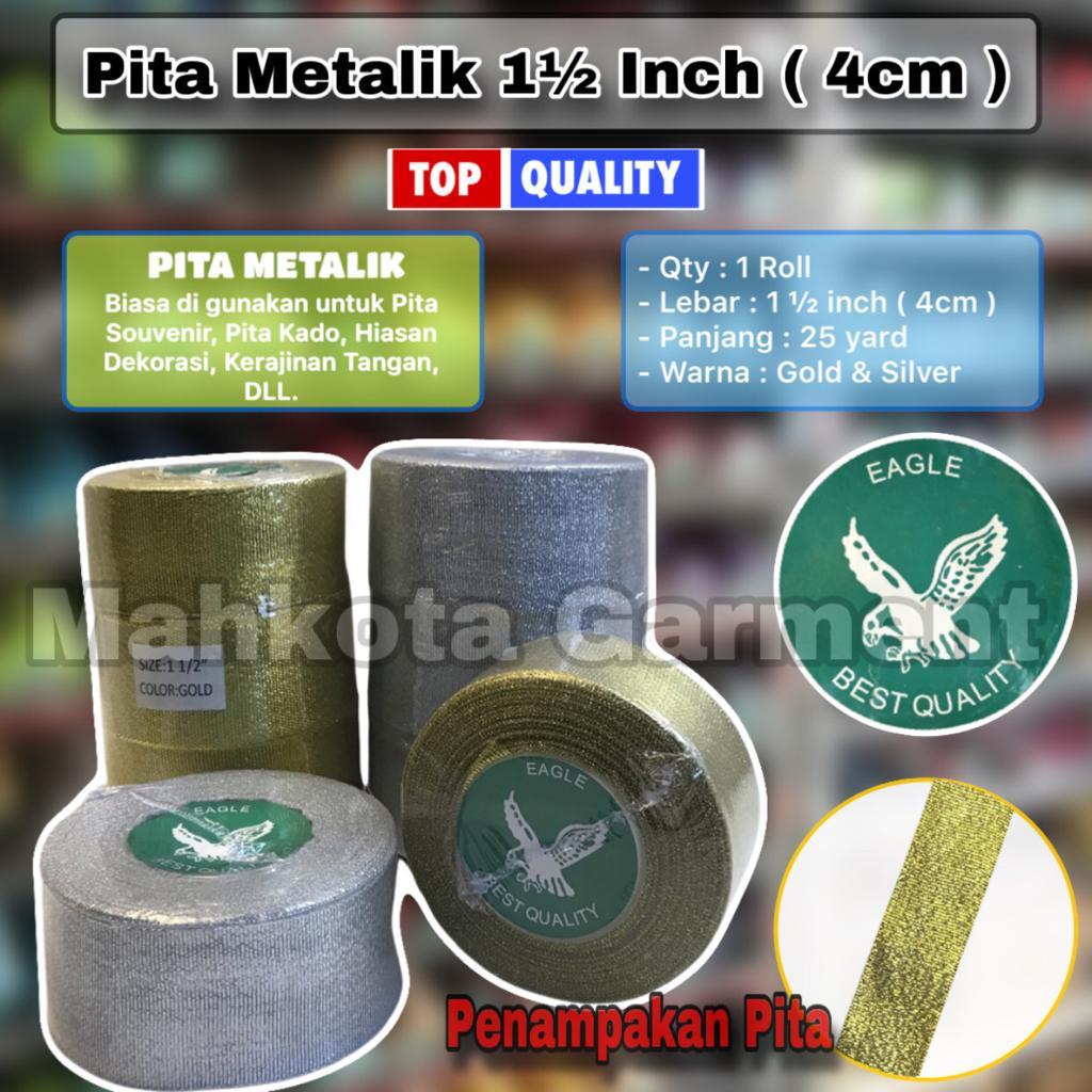 

Pita Gliter 1½ inch atau 4cm EAGLE gold silver emas perak berbagai ukuran roll | Pita Lebar metalik KADO PARCEL HAMPERS 2.5cm 1 inch inch