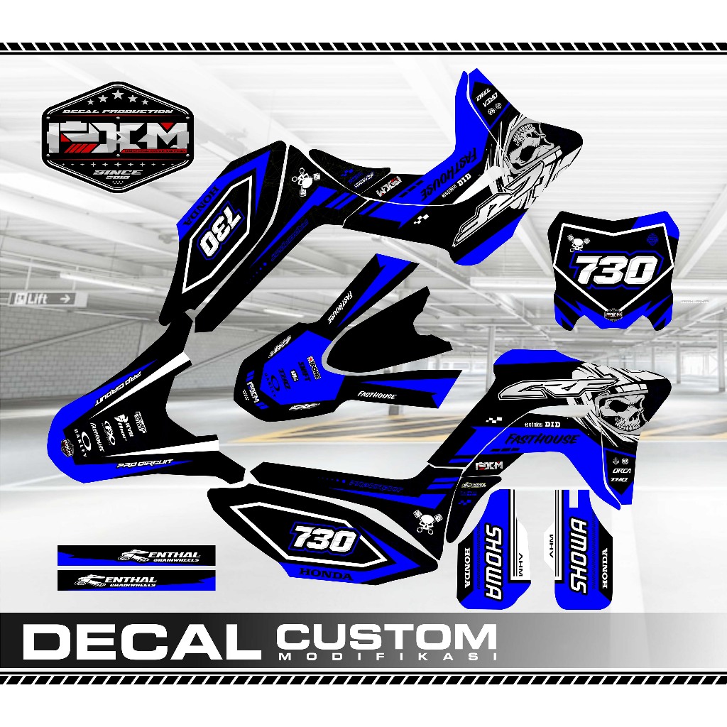 Decal STIKER CRF 150L FULLBODY  SKULL BIRU Hitam dan  Kombinasi Putih keren