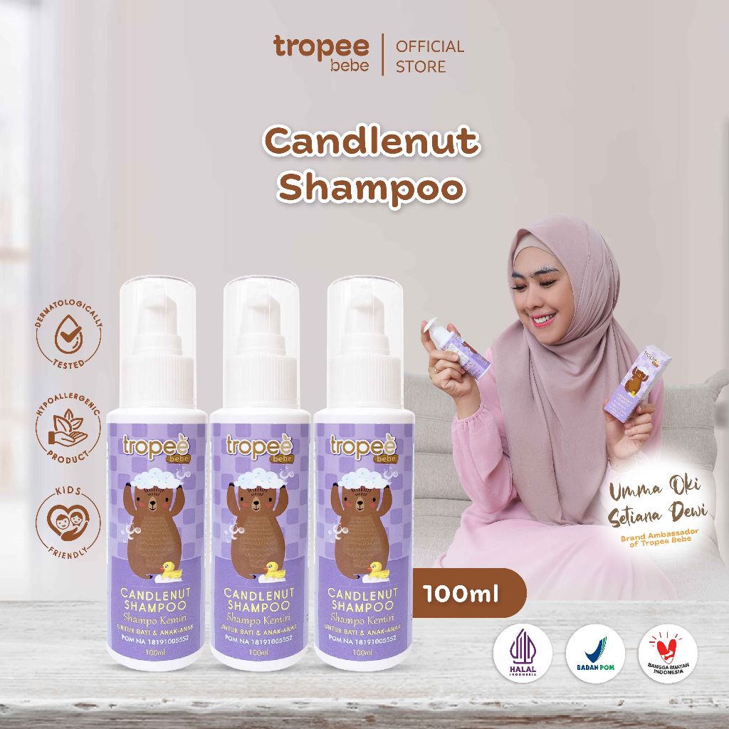 Tropee Bebe Candlenut Shampoo 100ml Triple Pack | Sampo Kemiri Free SLS | Penyubur Rambut Alami | Penumbuh Rambut Bayi dan Anak