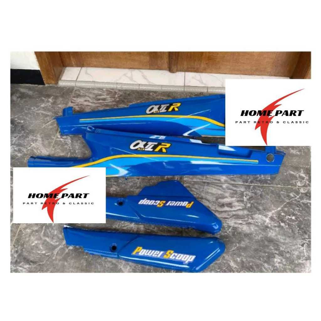 COVER BODY BELAKANG YAMAHA ALFA SET BOK AKI + STRIPING WARNA BIRU