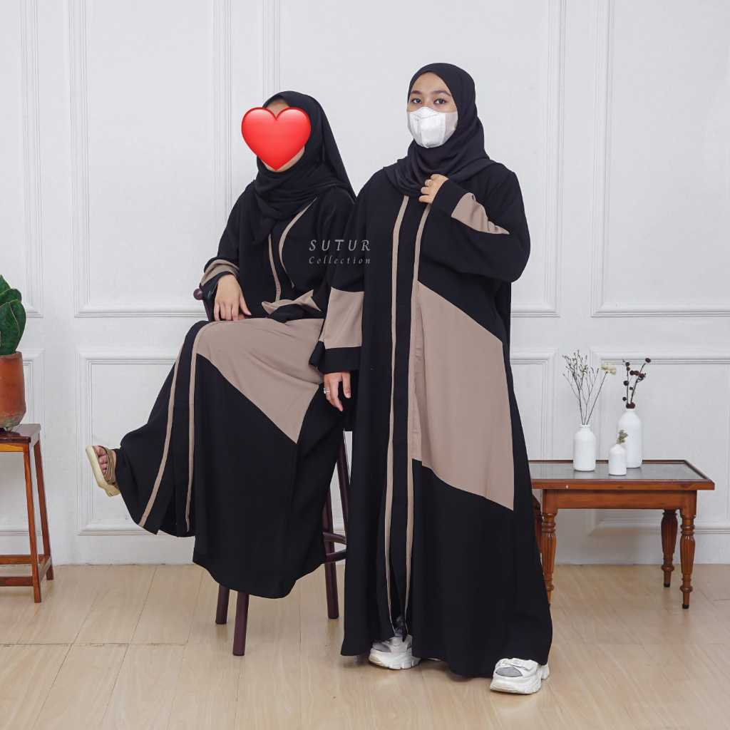 ABAYA SUTUR LUMAYAN JUBAH KOMBINASI MOCCA SEBELAH/ PROMO ABAYA HITAM /ABAYA TURKI /ABAYA SYARI/ABAYA