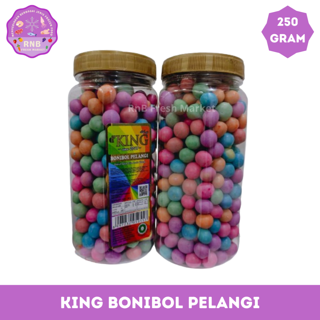 

King Bonibol Pelangi Biskuit Salut Gula Aneka Warna Netto 250 Gram