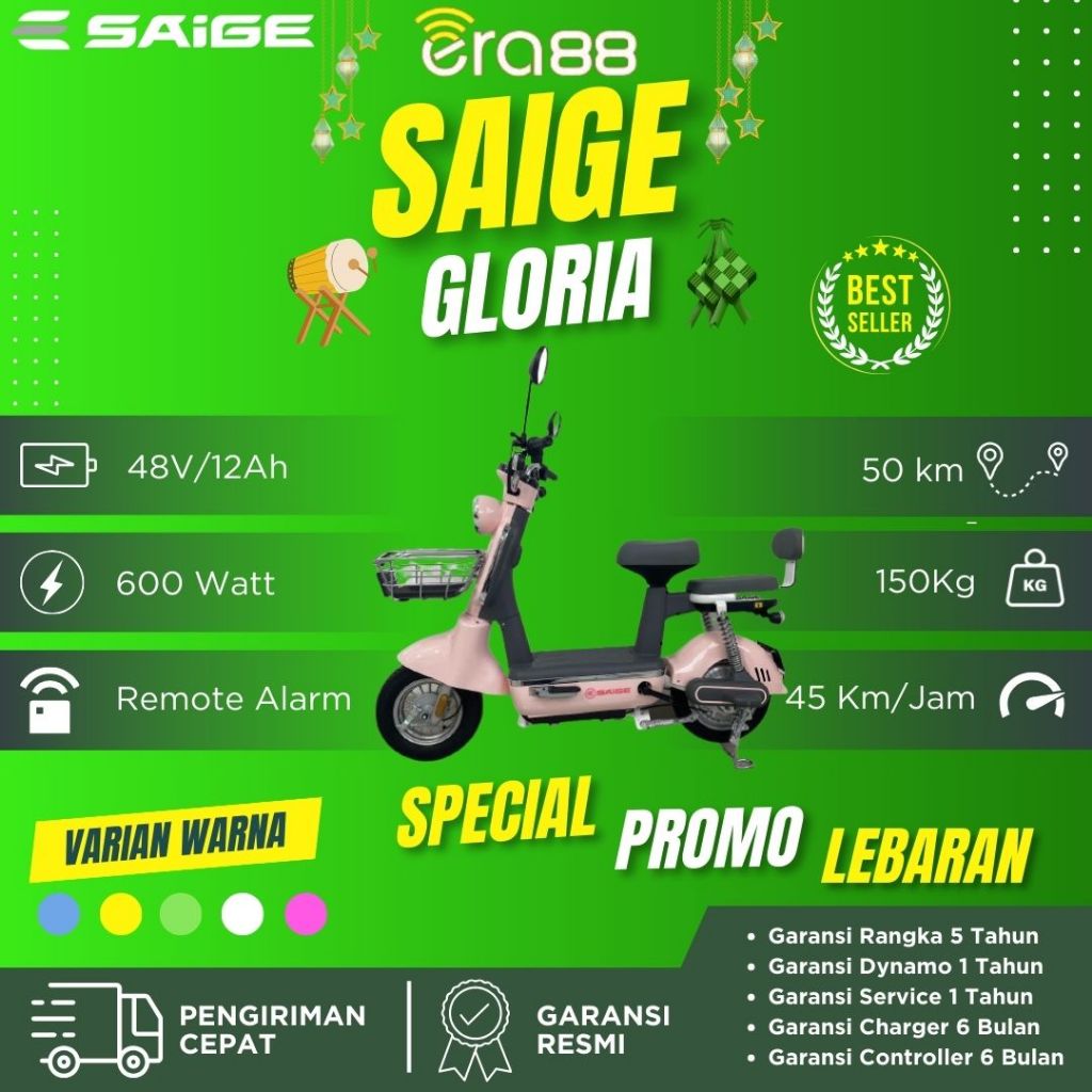 Sepeda Listrik SAIGE Gloria 48V/12Ah Garansi Resmi