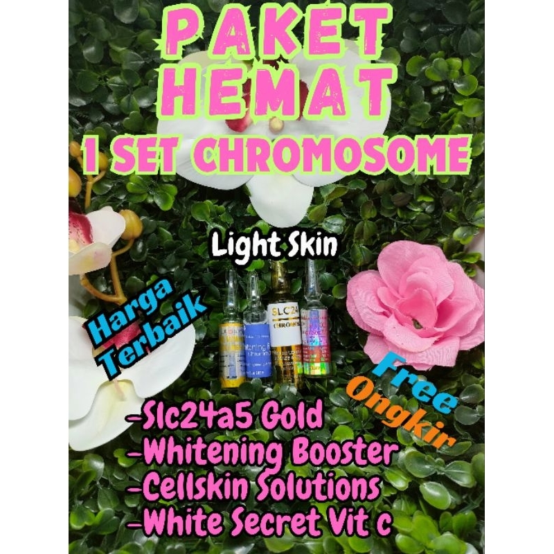 paket hemat suntik chromosome / slc24a5 gold+whitening booster+cellskin+white secret vit c