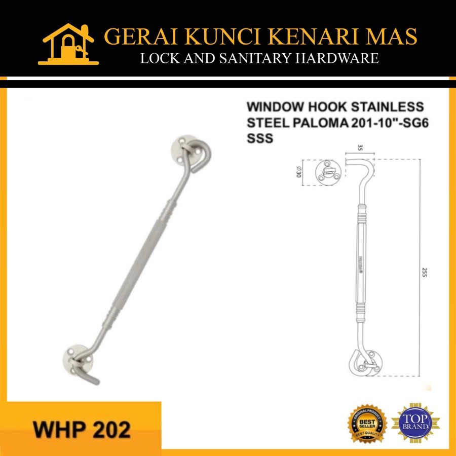 PALOMA Window Hook WHP 202 Stainless 10" Hak Angin Penahan Jendela