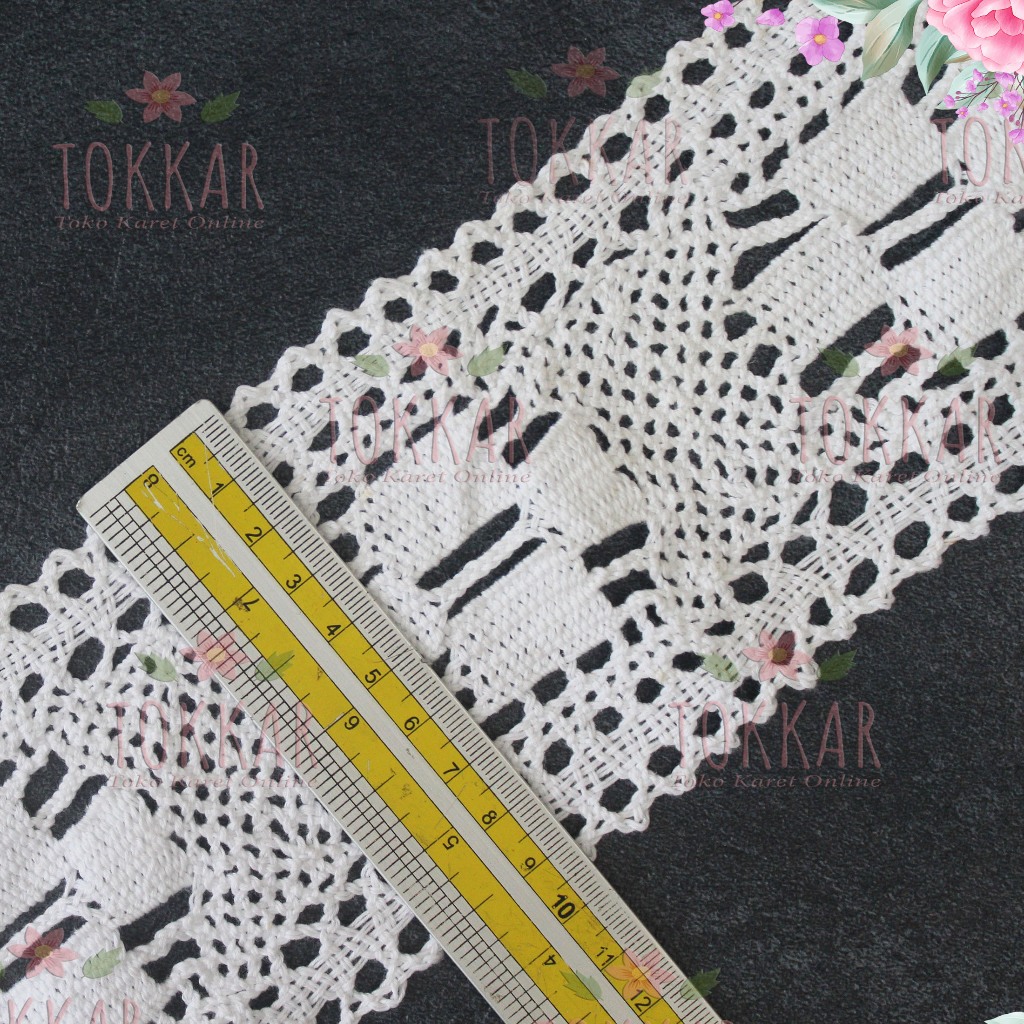 (Per Meter) RDR554 Renda Rajut Tengahan Putih Motif Cantik Lebar 10Cm