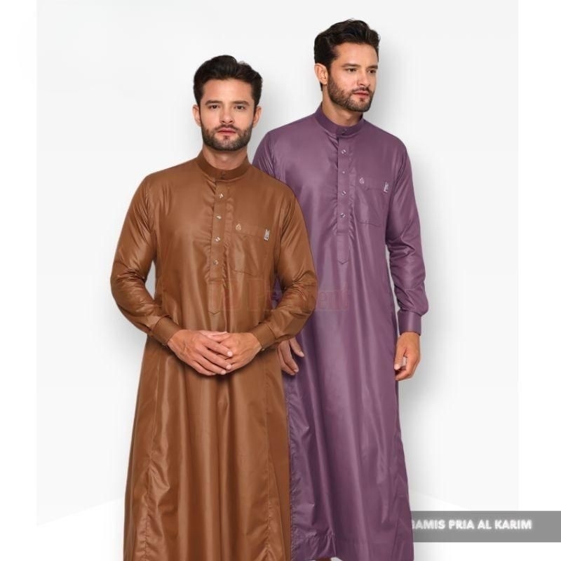 Ungu LILAC Jubah Gamis Lengan Panjang Kancing Manset Slimfit Baju Muslim Pria