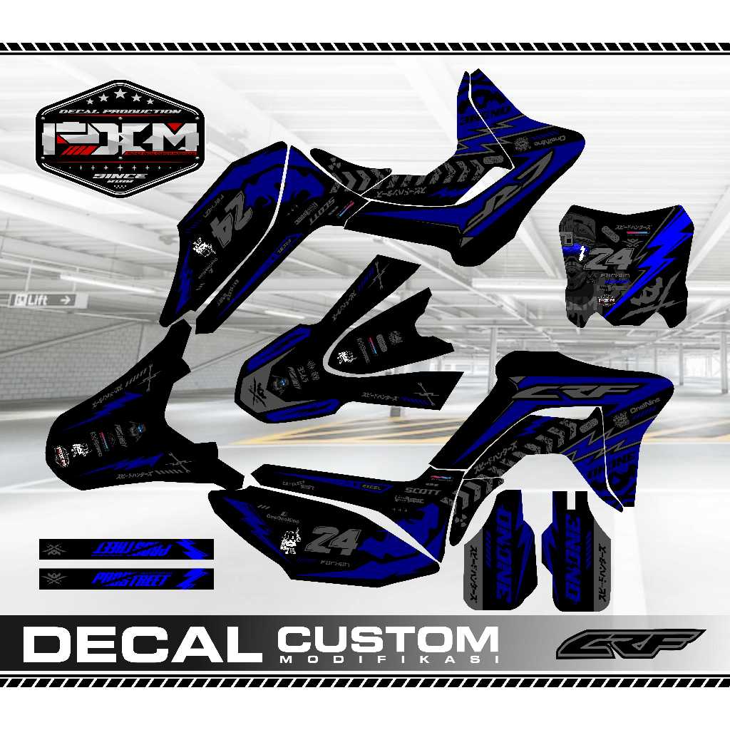 DECAL CRF 150L SUPERMOTO / MOTOCROSS FULLBODY HITAM BIRU GREY DOUBLE HEAD KEREN STICKER FULL BODY ST