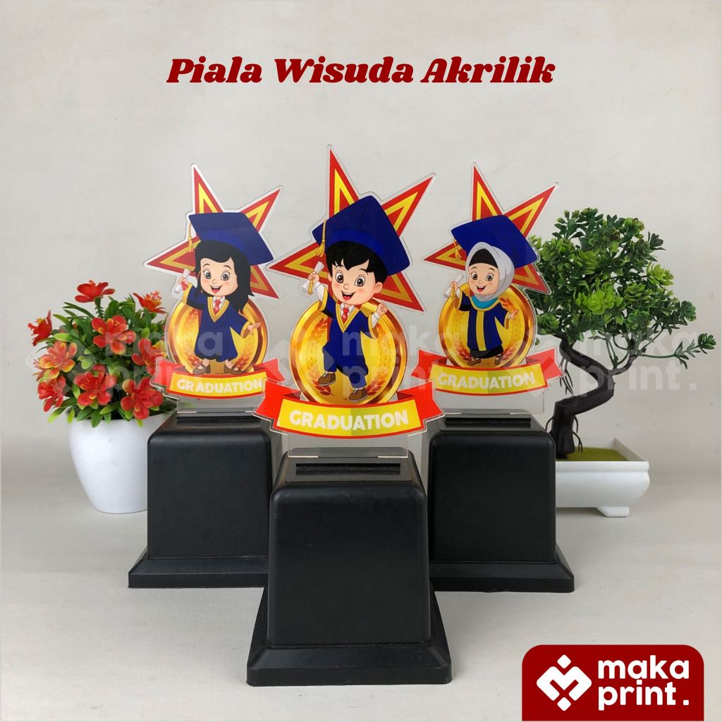 Piala Wisuda Akrilik (Wisuda Bintang) [PRINT UV] - Piala Wisuda Almamater Biru - Piala Wisuda Anak T