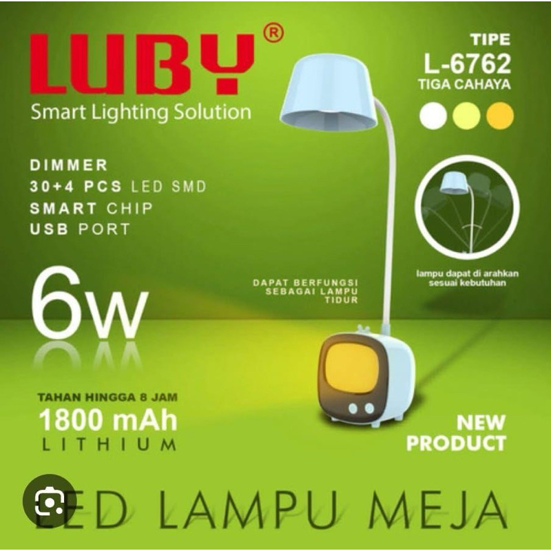 Lampu Meja Belajar Luby  Lampu Tidur L-6762 30 LED + 4 LED
