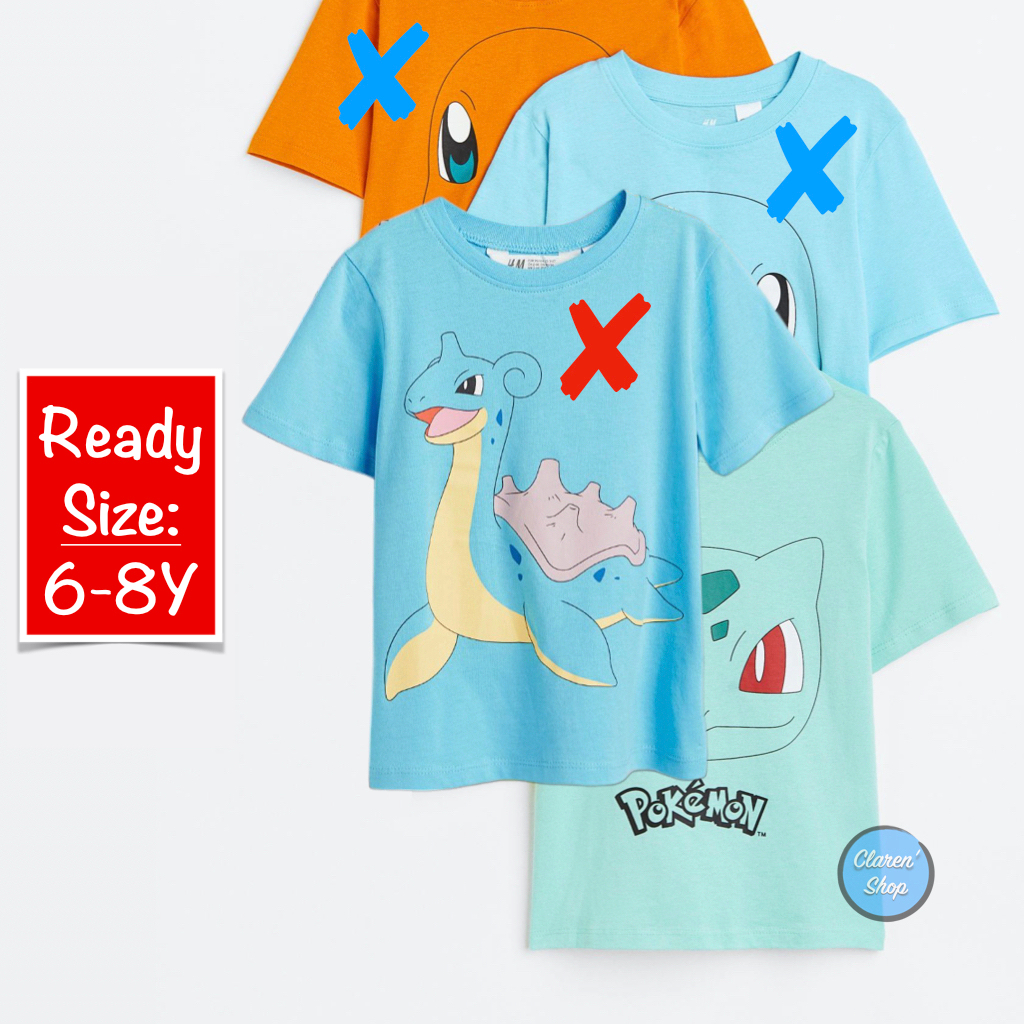 HnM Boy Kaos Lengan Pendek Printed Pokemon #1 Branded Original