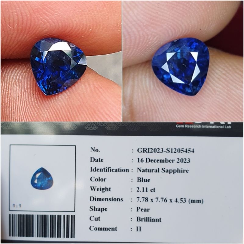 Natural Blue Sapphire 2.11 ct Royal blue Color Srilanka memo GRI