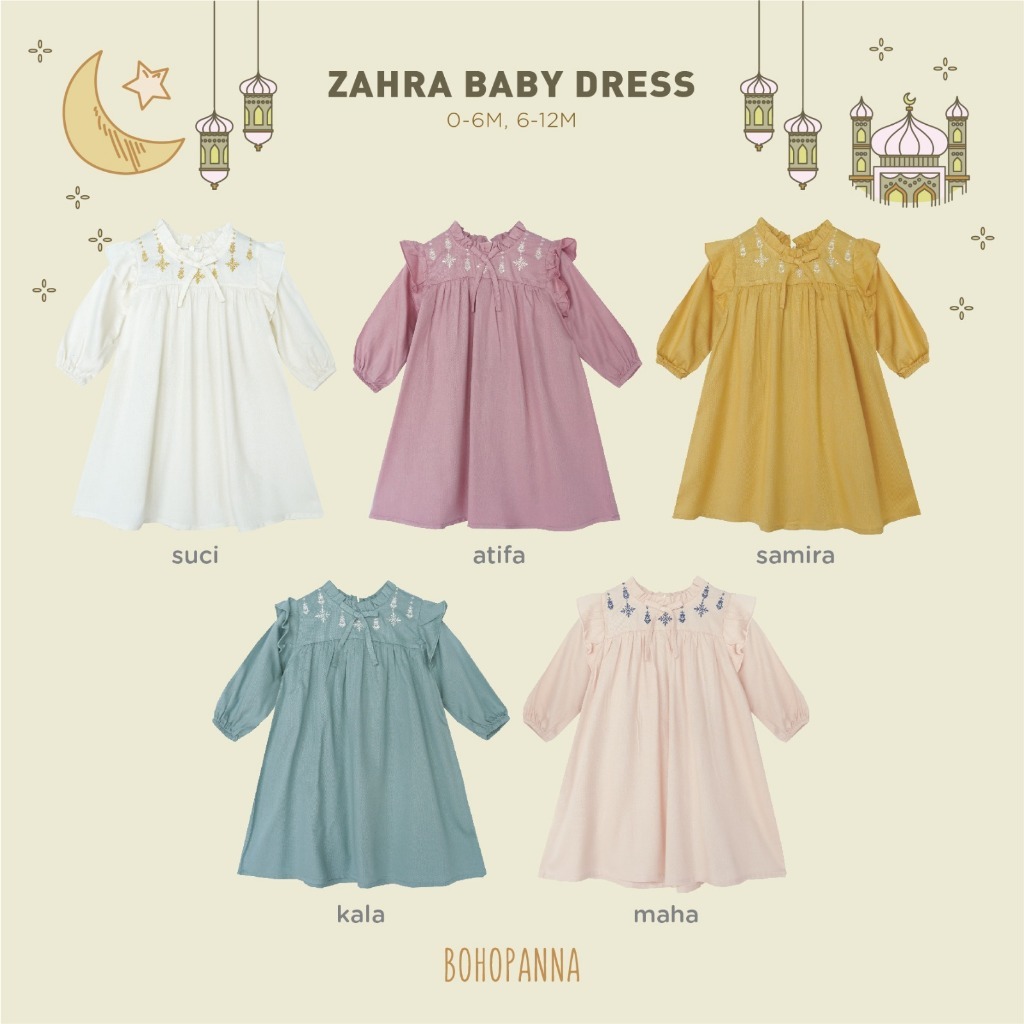 Baju Muslim Anak Perempuan - Dress Anak Perempuan BOHOPANNA - RAYA COLLECTION - ZAHRA BABY DRESS 0 6