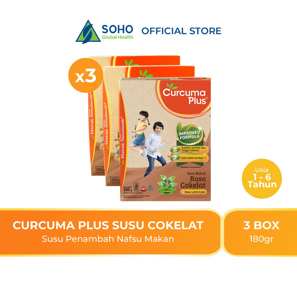 Curcuma Plus Susu Bubuk Ekstrak Temulawak Coklat 180gr - Paket isi 3