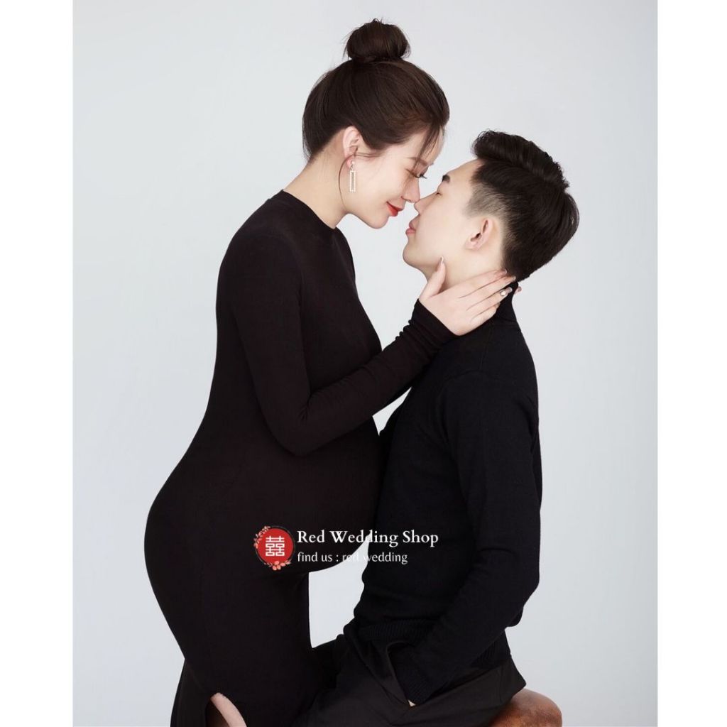 DYA369 Gaun Maternity Dress Gown Black Photoshoot Baju Hamil Hitam Stretch Perfect Fit Turtle neck