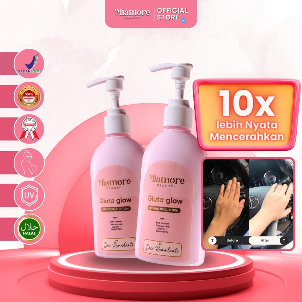 [2 gluta glow] Miamore Gluta Glow  Whitening handbody body lotion ,Glutathione pemutih badan BPOM Ha