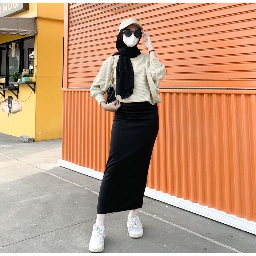 Rok Span Panjang Rok Kerja | Rok Pensil Scuba |
