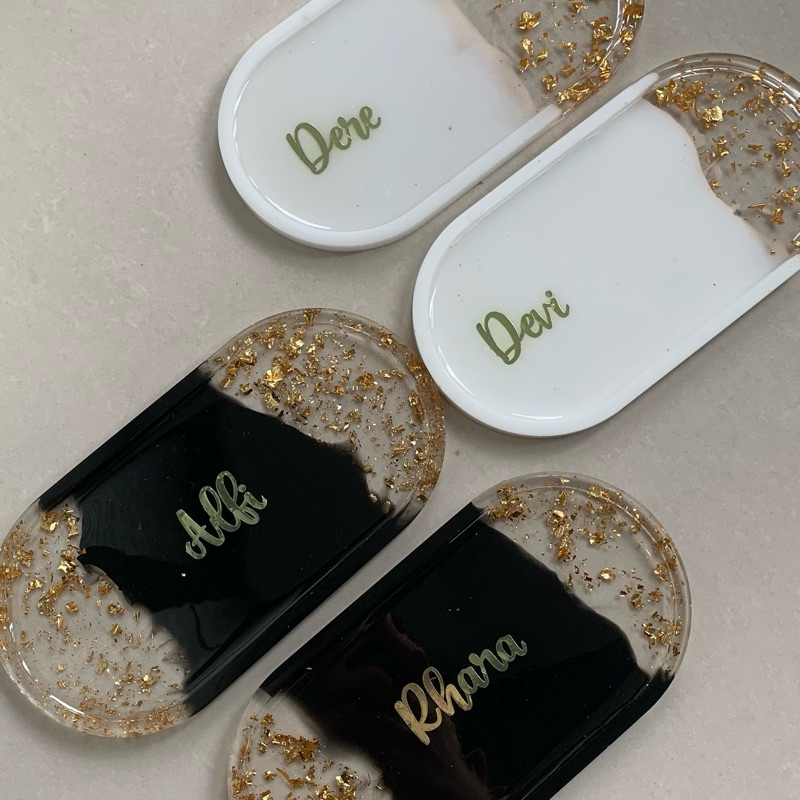 [Poio] Coaster oval resin / Tatakan oval aesthetic / Custom tray nama