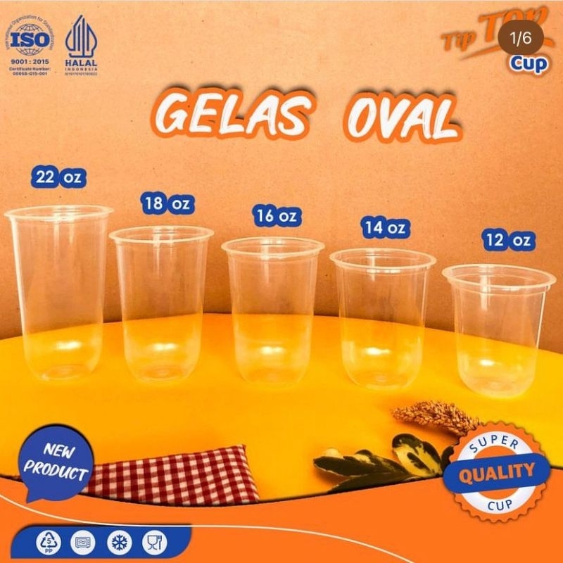 Gelas Plastik TIPTOP Oval / Cup Oval TIPTOP 12oz 14oz 16oz 18oz 22oz