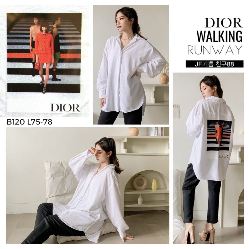 KEMEJA WANITA LENGAN PANJANG PUTIH WALKING RUNWAY OVERSIZED