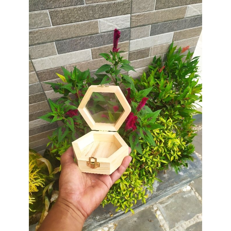 TERMURAH / RING BOX KAYU AESTHETIC / box cincin kayu jati belanda / BOX CINCIN KAYU HEXAGONAL