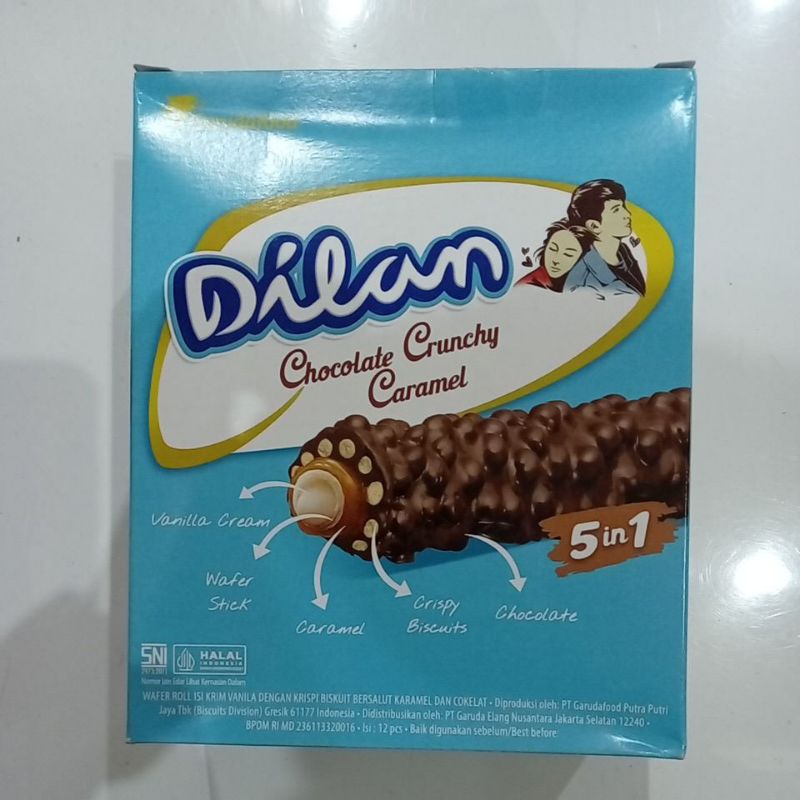 

Dilan Wafer Roll Krim Vanila dengan Krispi Biskuit Bersalut Karamel dan Cokelat 9.5 g @12 pcs / 114 gram