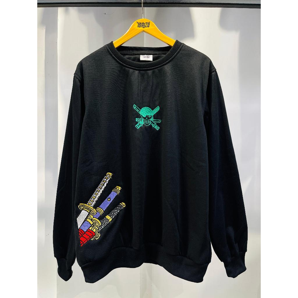Crewneck Zoro Sword Black Embroidery Anime Manga Onepiece Premium Unisex