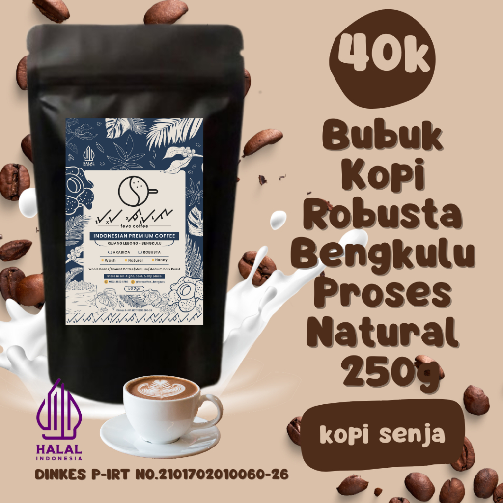 

Kopi Bubuk Robusta 250 g produk Fevo Coffee Bengkulu 100% Full Robusta Premium