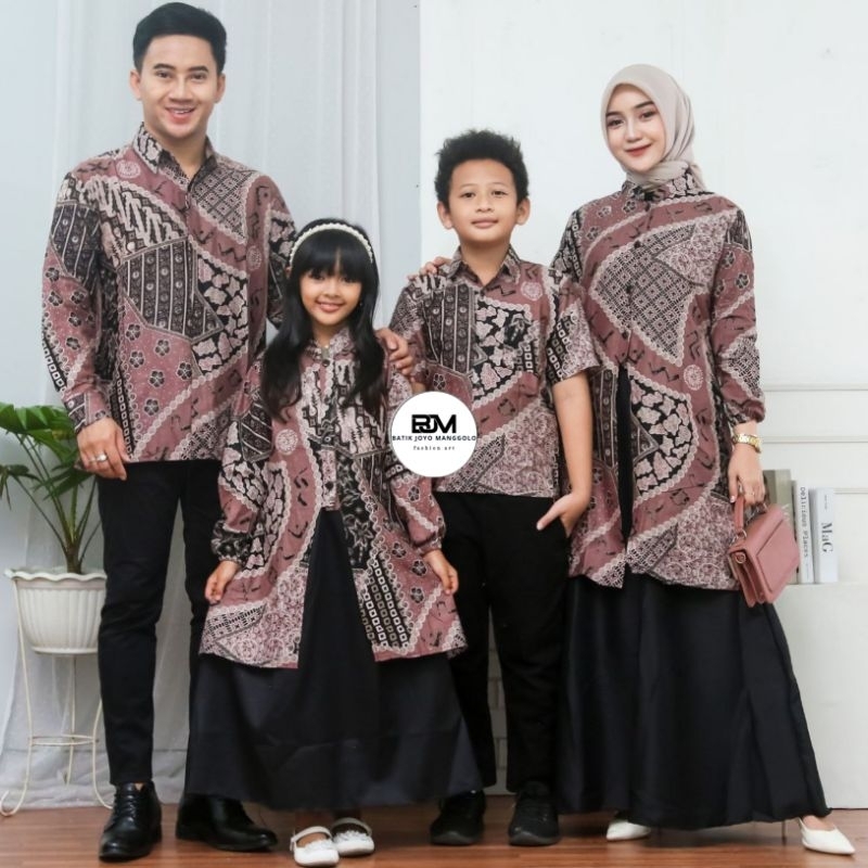 Baju Gamis Batik Couple Kondangan Sarimbit Pasangan Keluarga Ibu Ayah Dan Anak Perempuan Laki Laki M
