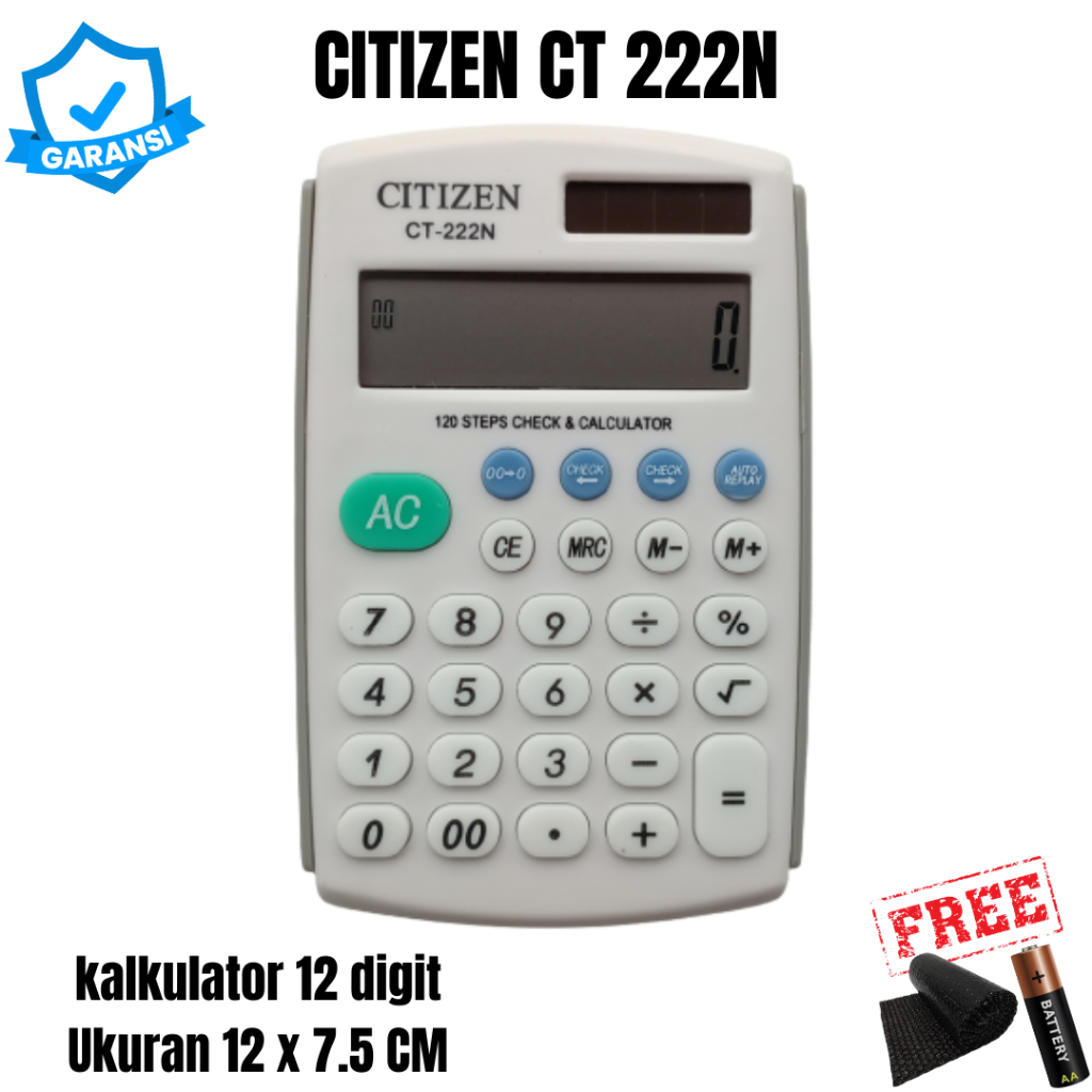 

Kalkulator CT 222N Alat Hitung Kecil Saku 12cm X 7,5cm 12Digit Auto On/Off Baterai Tenaga Matahari