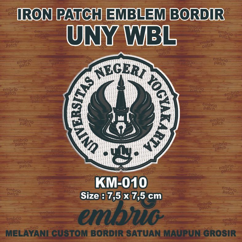 KM-010 Patch UNY emblem bordir logo korsa Universitas Negeri Yogyakarta - WBL White Black - 7,5cm - 