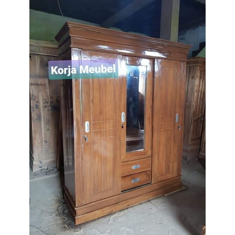 Lemari Geser KAYU Jati Lemari Sliding Lemari Kayu Jati