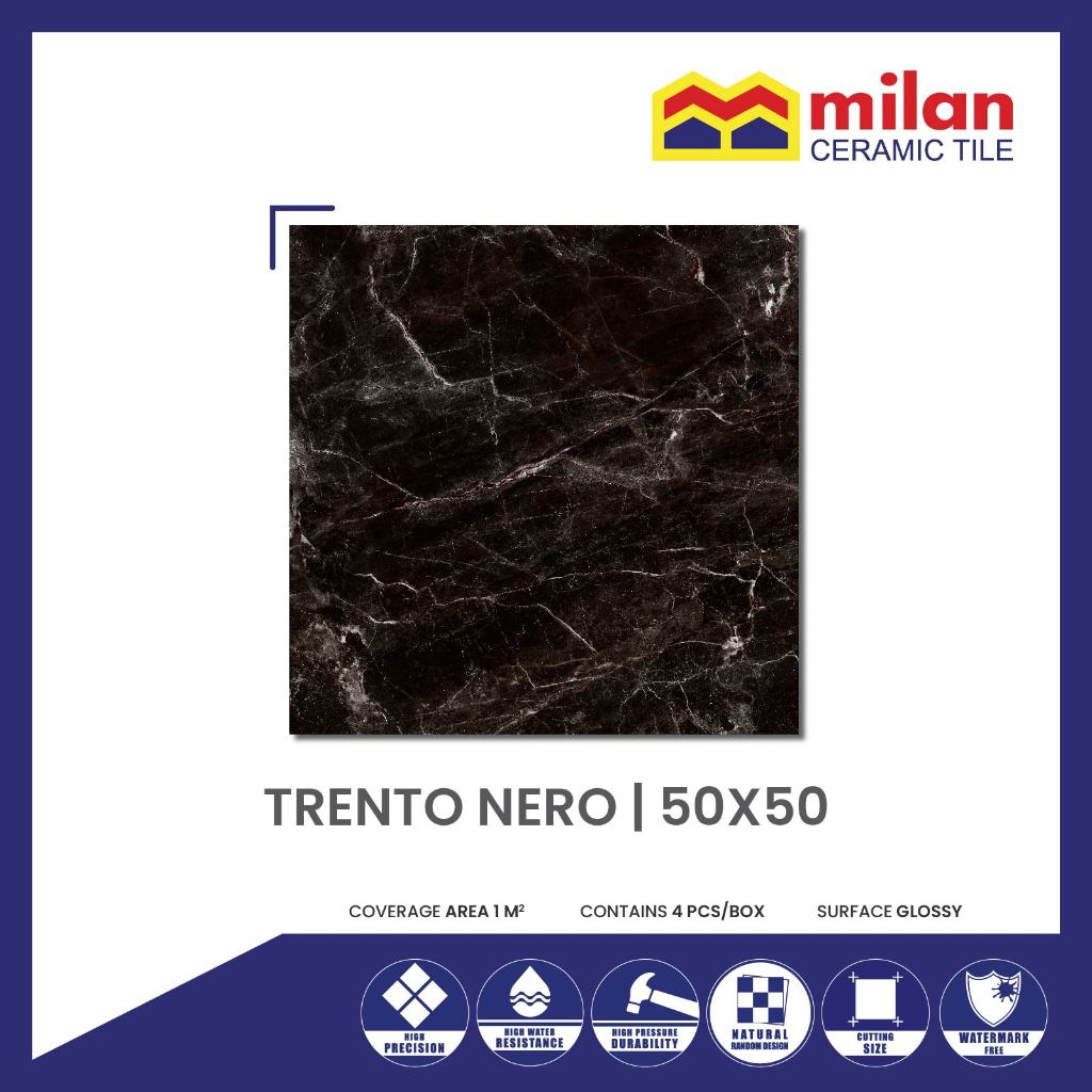 MilanTiles - MILAN Trento Nero 50x50 cm Keramik Lantai Glossy